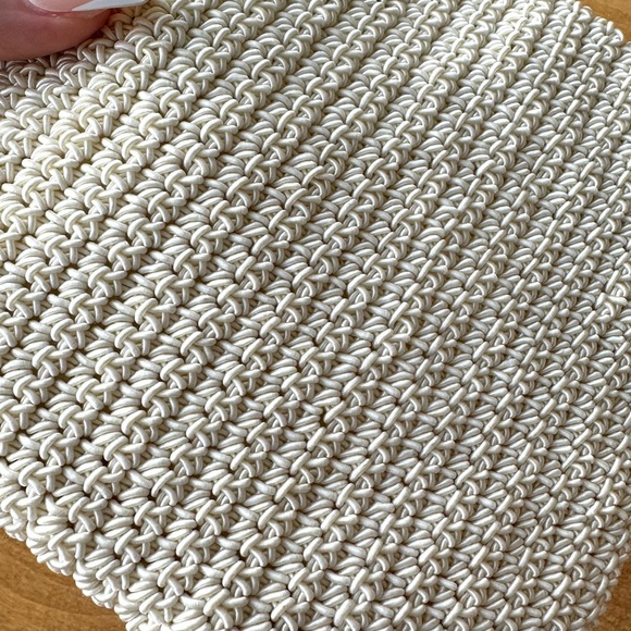 Vintage Square Beaded Woven Crossbody Bag, Cream - Picture 10 of 11